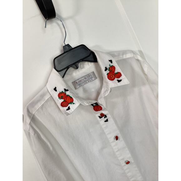 Vintage Karen Scott Women's Halloween Embroidered Button Down Shirt White‎ Small - Picture 2 of 12
